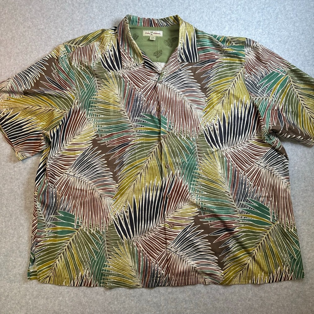 Tommy Bahama Men’s 4XB 100% Silk Hawaiian Camp Shirt Palm Leaf Aloha Multicolor